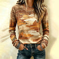 Women's Autumn Abstract Oil Painting Art Print Long-sleeve Top