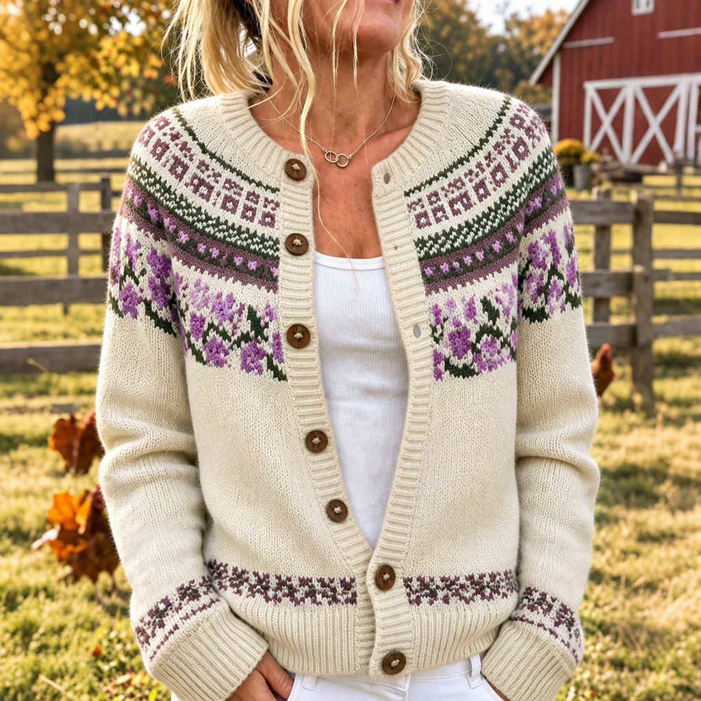 Women's Retro Floral And Birds Pattern Art Casual Knit Cardigan