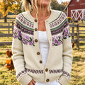 Women's Retro Floral And Birds Pattern Art Casual Knit Cardigan