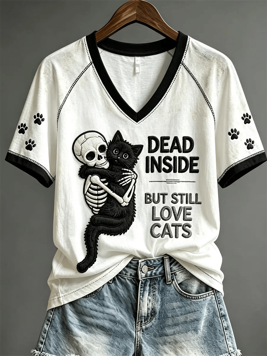 Women's Casual Black Cat Print Halloween Top