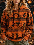 Retro Autumn Halloween Witch Pumpkin Hooded Sweatshirt