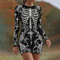 Women's Vintage Halloween Skeleton With Faith Art Comfy Mini Bodycon Dress