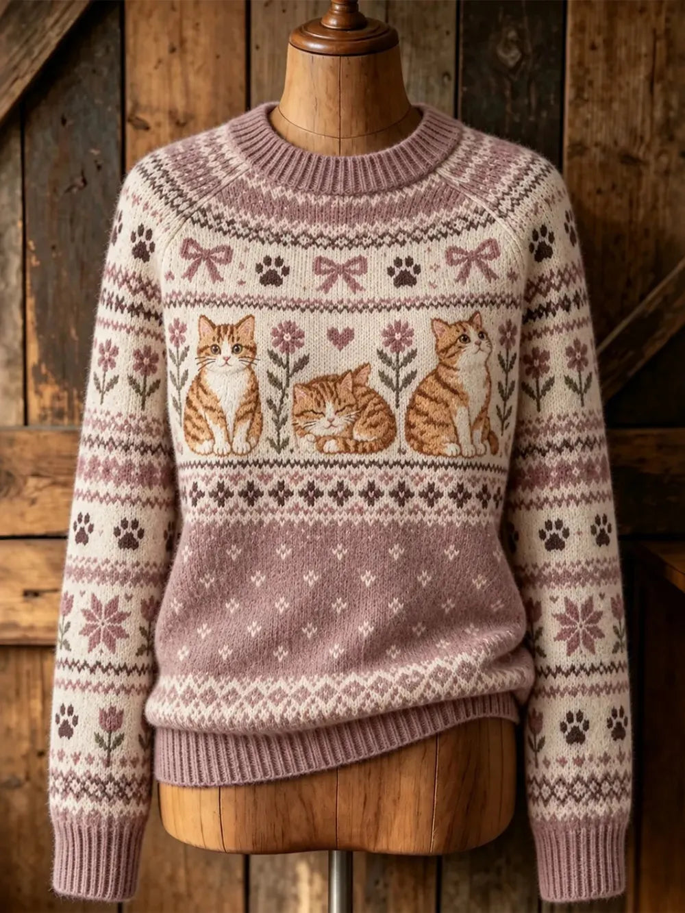 Women's Retro-style Cute Cat Jacquard Knit Cozy Sweater