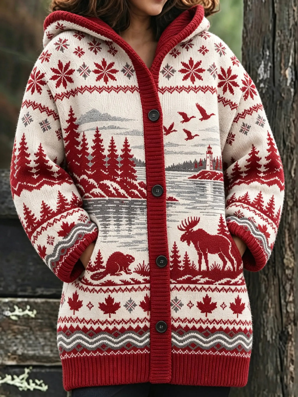 Women's Vintage "lake Ontario, Canada" Knit Cardigan