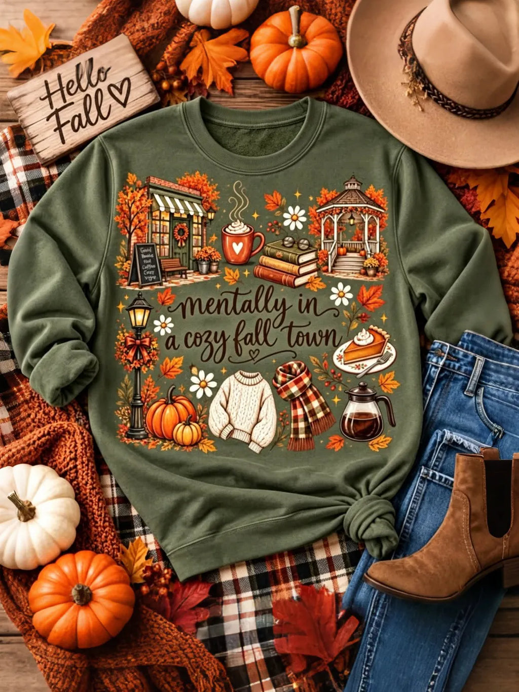 Women's Thanksgiving Retro Vacation Autumn Print Crew Neck Sweatshirt