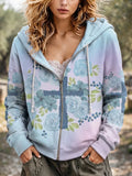 Women's Blue Rose Cross Zip-up Hoodie