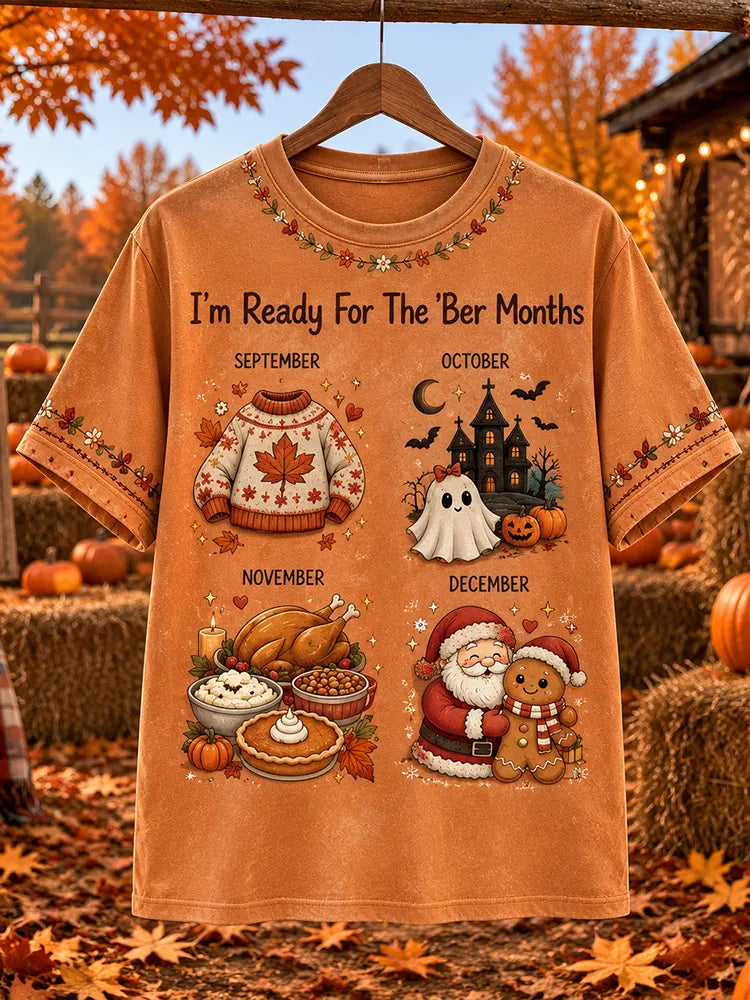 Women's "i'm Ready For 'august' (autumn Month)" Pumpkin Spice Ghost And Holiday Print Crewneck T-shirt