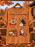 Women's "i'm Ready For 'august' (autumn Month)" Pumpkin Spice Ghost And Holiday Print Crewneck T-shirt