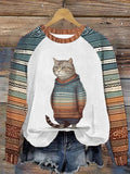 Women's Winter Cat Print Casual Sweatshirt