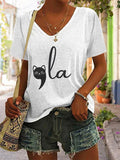 Women's La Cat Print V-Neck T-Shirt