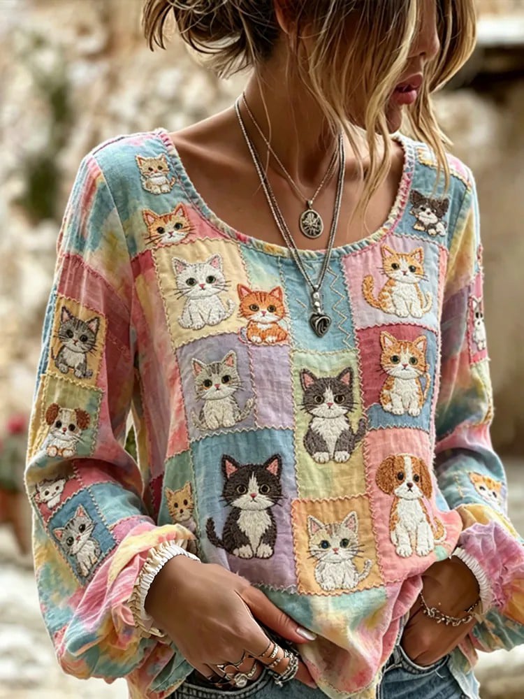 🐾 Buy 3 Save 10%🐱Women's Retro Floral Print Long-Sleeved Top💛100% For Shelter Pets🐱🐶