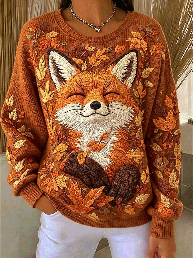 Women's Autumn Printed Long-Sleeved Knit Top
