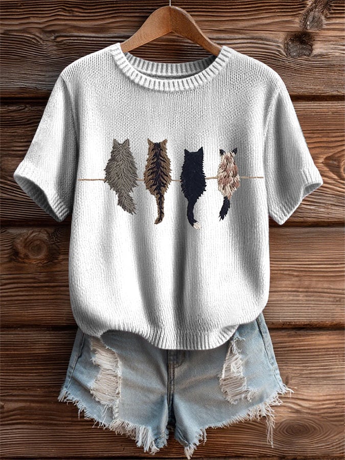 Women's Animal Cat Print Short SleeveT-shirt