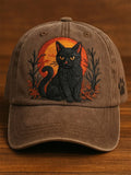 Unisex Distressed Washed Cute Cat Print Hat