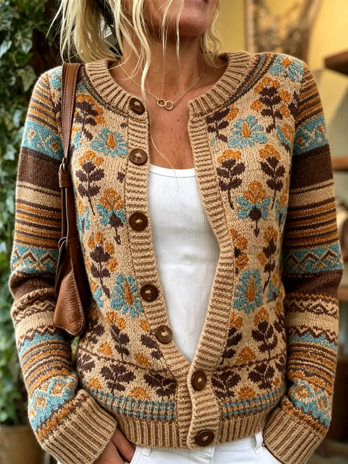 Women's Vintage Floral Print Knit Cardigan Sweater