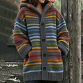Women's Retro Colorful Striped Art Warmth Knit Hooded Cardigan