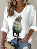 🐾Buy 3 Save 10%🐱Women's Animal Cat Art Print T-Shirt💛100% For Shelter Pets🐱🐶