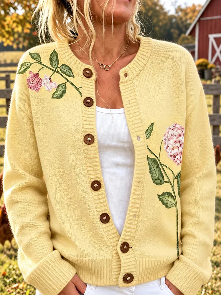 Women's Retro Floral Pattern Art Casual Knit Cardigan