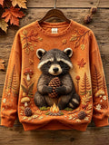 Women's Autumn Animal-Print Fleece-Lined Crewneck Sweatshirt