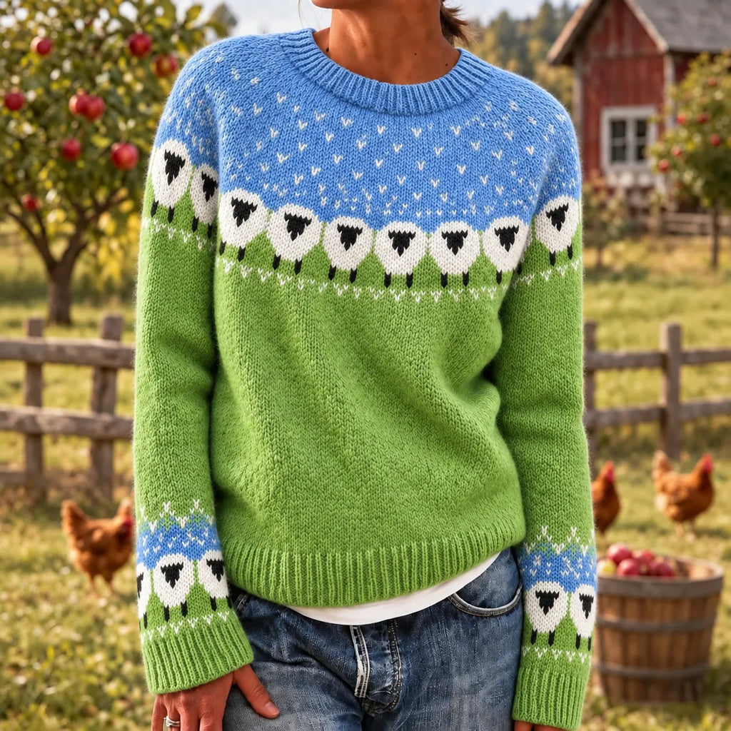 Women's Farm Sheep Pattern Cozy Knit Sweater