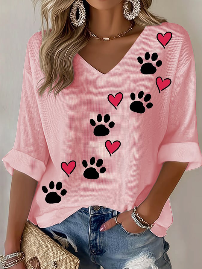 Women's Retro Animal Paw Print T-Shirt