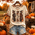 Women's Vintage Halloween Fall Skeleton Print Crew Neck Short Sleeve T-shirt