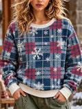 Women's Vintage Christmas Plaid Snowflake Crewneck Sweatshirt