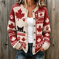 Women's Cute Cat And Maple Leaf Jacquard Knit Cardigan