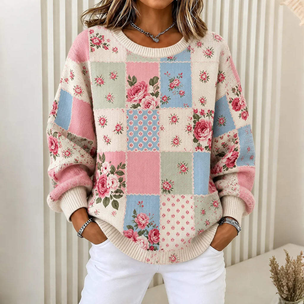 Women's Retro Floral  Pattern Art Casual Knit Sweater
