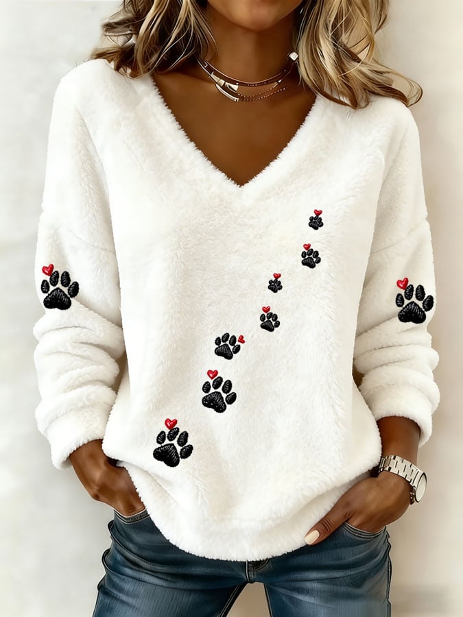 Women's Heart And Paw Flannel Top