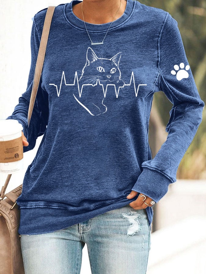 Women's Cute Cat Print Sweatshirt