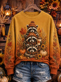Women's Vintage Fall Raccoon Print Sweatshirt