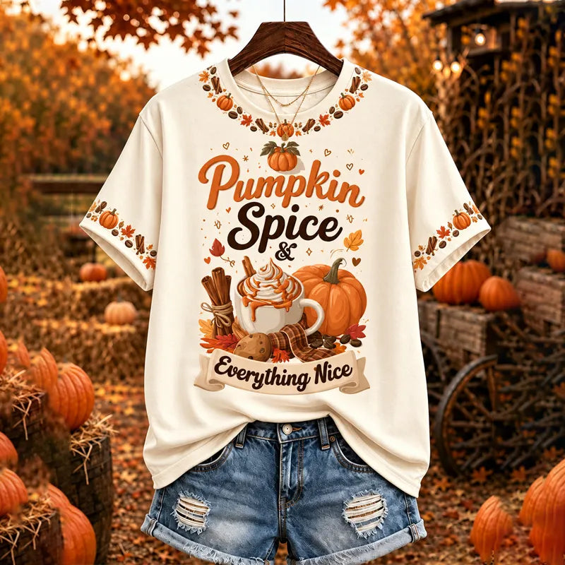 Pumpkin Spice Everything Nice Patterned Short-sleeve Top