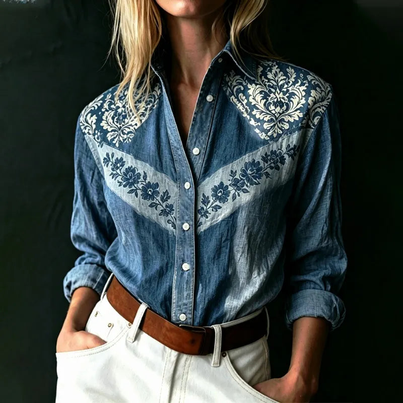 Women's Western Bohemian Plant Floral Pattern Shirt Top
