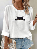 🐾Buy 3 Save 10%🐱Women's Cat Print Waffle Long Sleeve T-Shirt💛100% For Shelter Pets🐱🐶