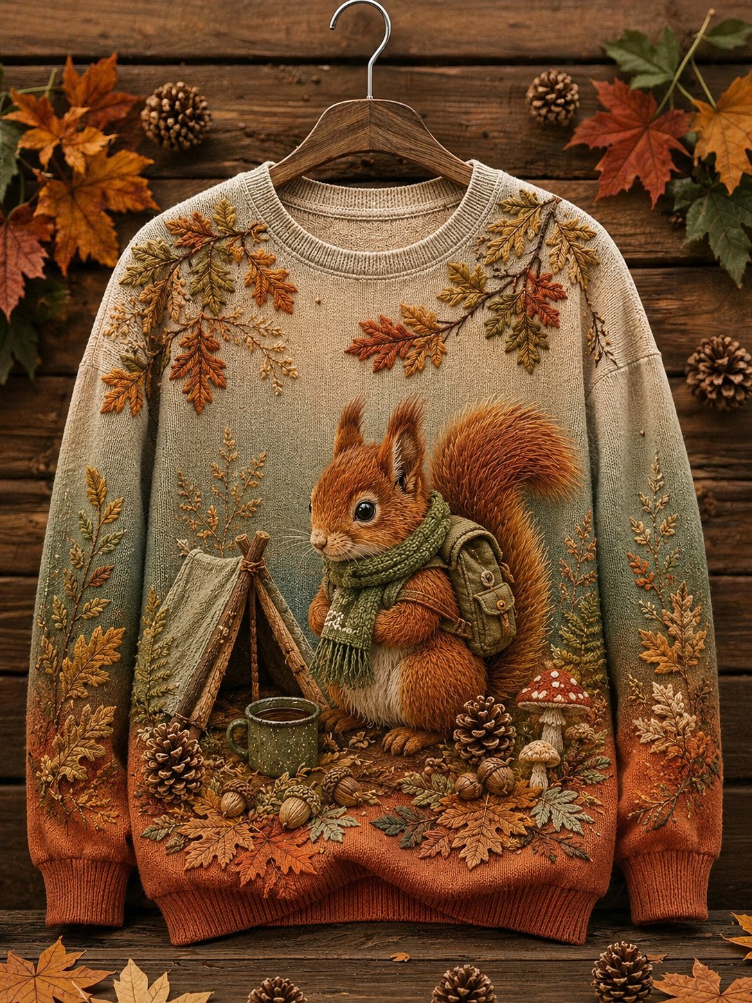 Women's Vintage Woodland Camping Animal Graphic Print Sweatshirt