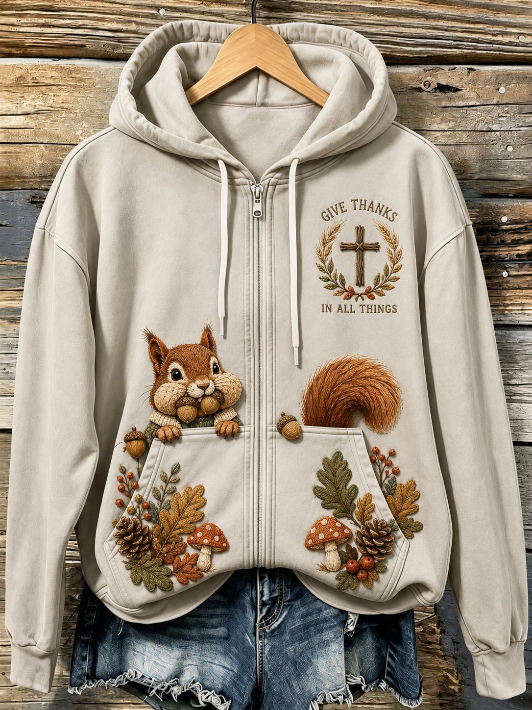 Women's Vintage Faith‐Quote Woodland Animal Graphic Print Hoodie