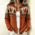 Women's Vintage Farm Squirrel Sweater Print Casual Knit Cardigan Sweater