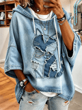 Retro Animal Patchwork Cat Pattern Comfortable Short-Sleeved Hoodie