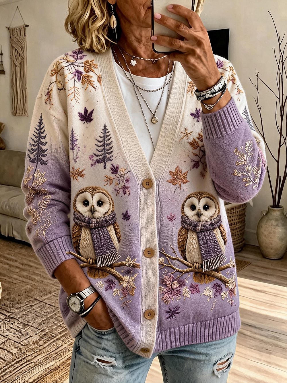 Women's Autumn Animal Print Round Neck Long Sleeve Sweater