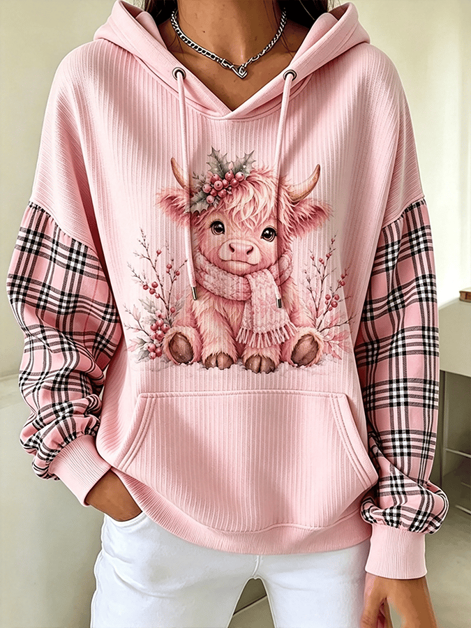 Women's Pink Flower Highland Cow Print Shirt