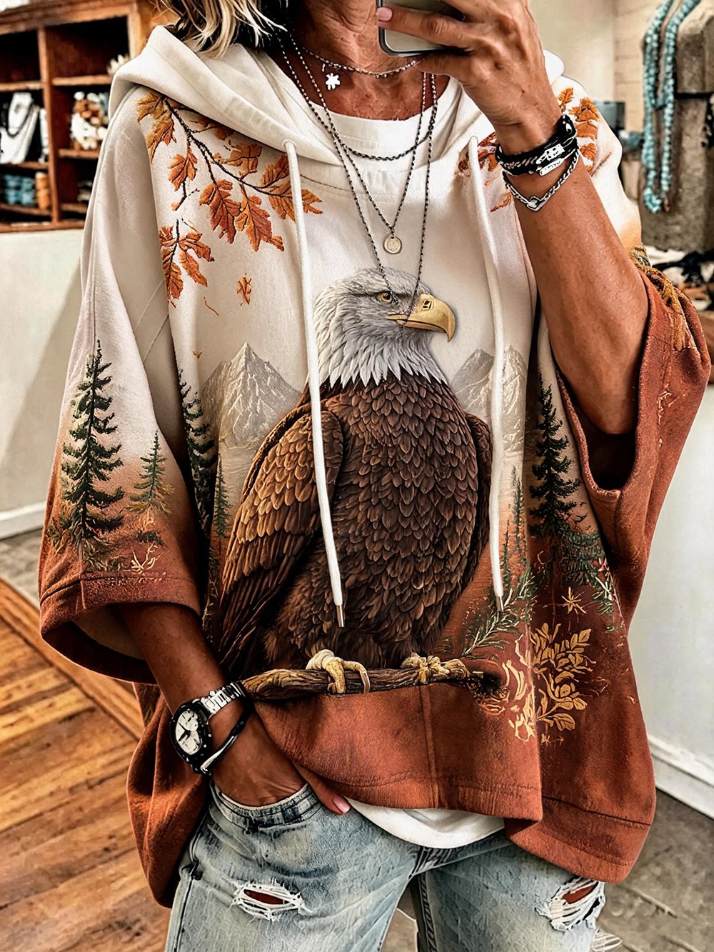 Women's Retro Autumn Animal Print Hooded Sweatshirt