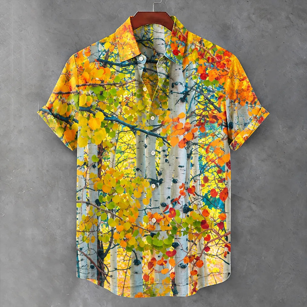 Men's Autumn Forest Geometric Art Casual Short-sleeve Shirt