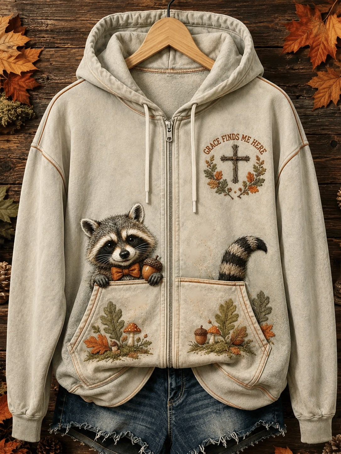 Women's Vintage Faith‐Quote Woodland Animal Graphic Print Hoodie