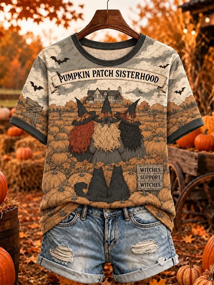 Pumpkin Patch Sisterhood Graphic Print Short Sleeve Top