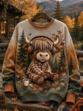 Women's Autumn Highland Denim Print Sweatshirt