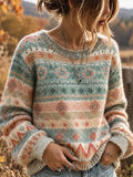 Women's Fair Isle Pattern Abstract Design Art Knit Warm Crew Neck Sweater