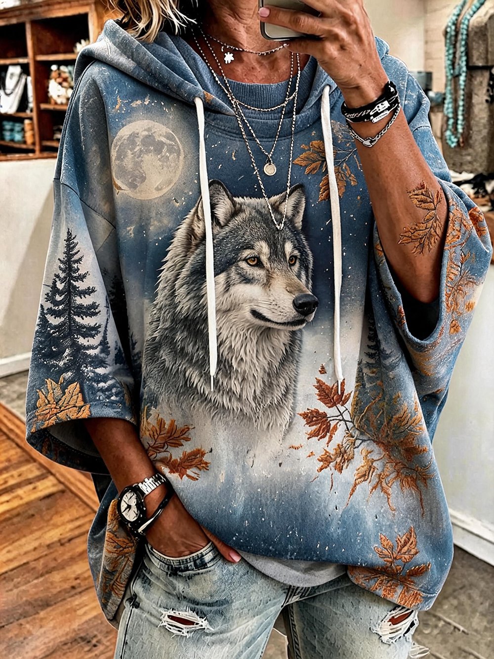 Women's Retro Autumn Animal Print Hooded Sweatshirt