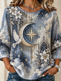 Women's Gothic Crescent Moon Dove Print Long-sleeve Shirt