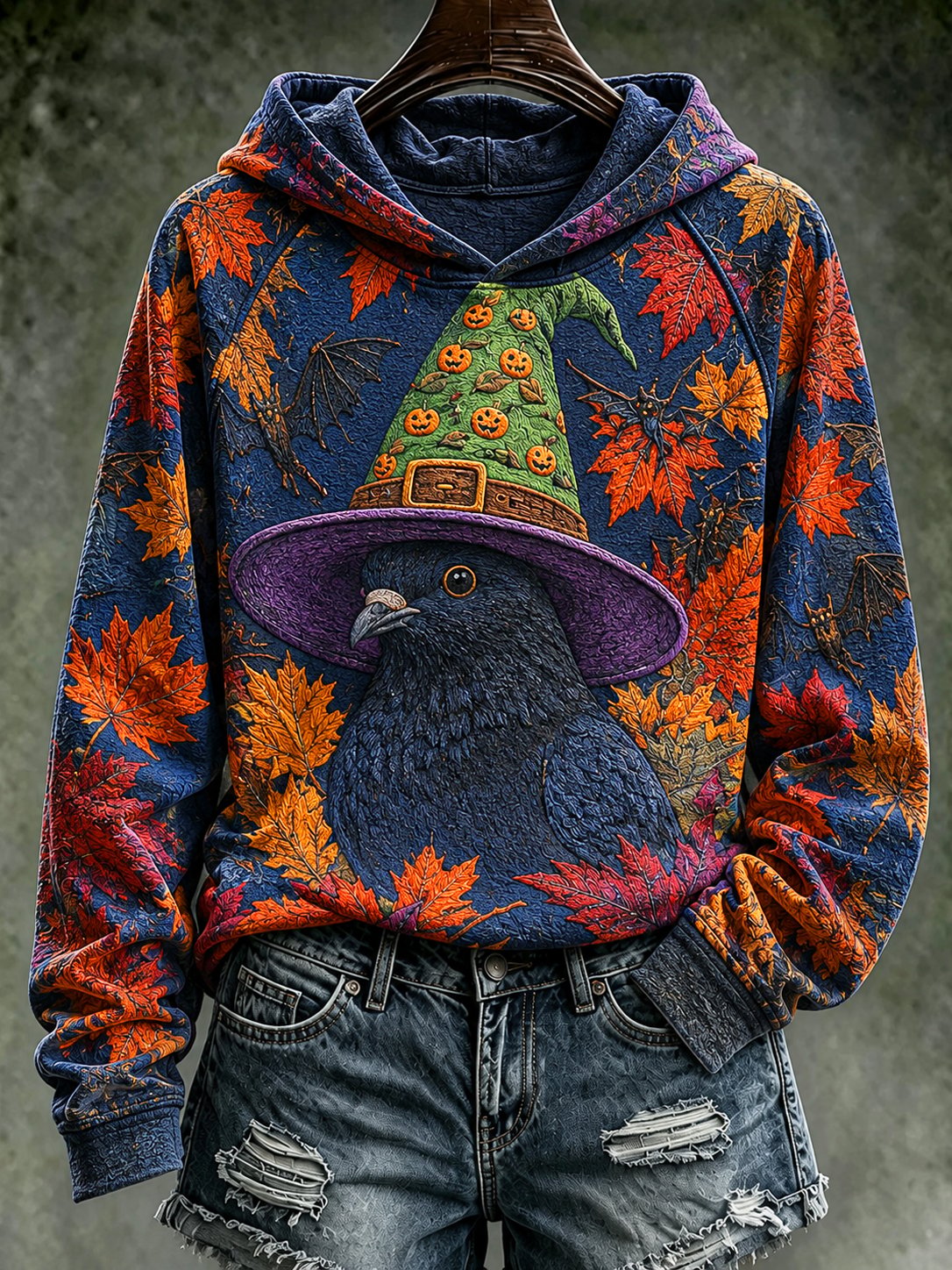 Women's Autumn Halloween Crow Hoodie
